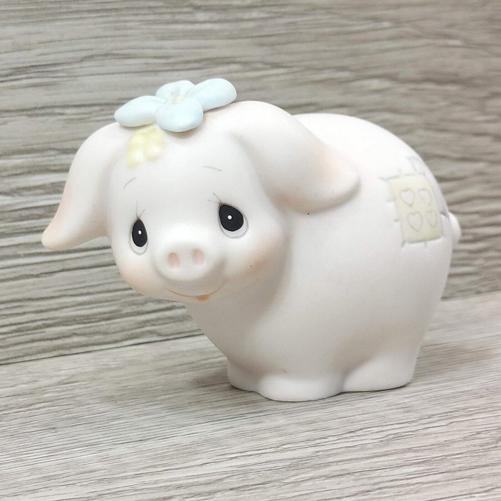 Precious Moments Pig w/Flower On Head Figurine Johnathon & David VTG Collection